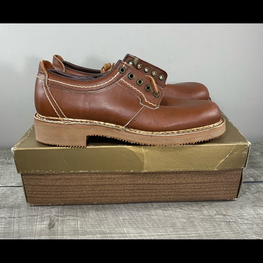 New Old Stock JCPenney Vintage Men's Leather Working Work Lace Up Shoes Size 7.5